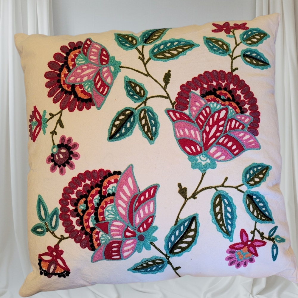 Floral Embroidered BOHO Throw Pillow - Multicolor - Picture 2 of 5